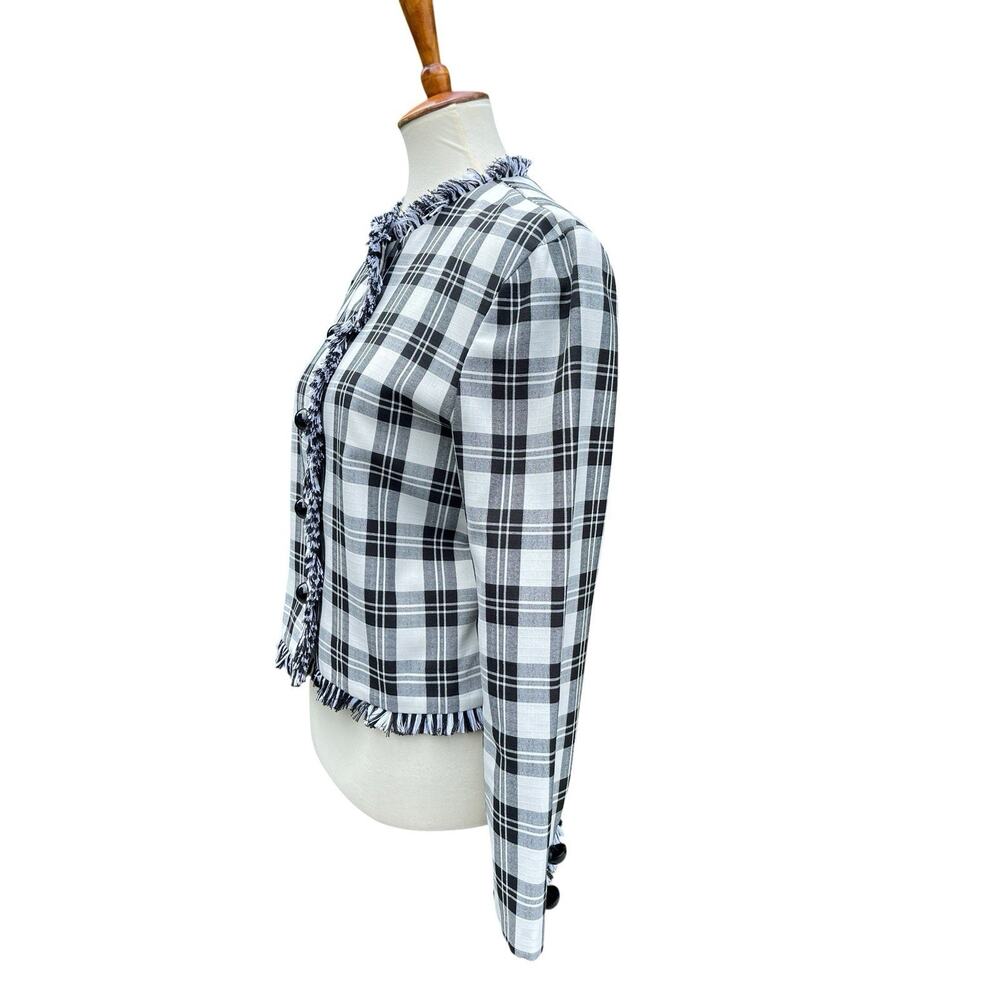 American Design Black & White Plaid Blazer Size 8 Crop Vintage Button Down - Picture 4 of 8